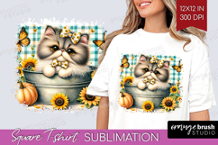 Cute Kitten Square Tshirt Background - Autumn Cat PNG Product Image 1
