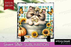 Cute Kitten Slate PNG - Autumn Cat Square Slate Sublimation Product Image 1