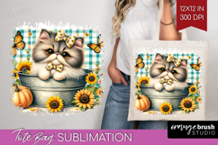 Cute Kitten Tote Bag - Autumn Cat Tote Bag PNG Sublimation Product Image 1