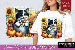 Cute Kitten Square Tshirt Background - Autumn Cat PNG Product Image 1