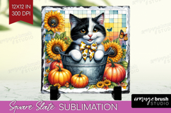 Cute Kitten Slate PNG - Autumn Cat Square Slate Sublimation Product Image 1