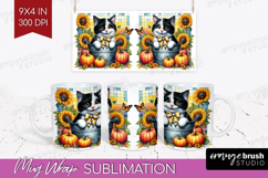 Cute Kitten Mug Wrap - Autumn Cat Mug PNG Sublimation Product Image 1