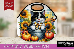 Cute Kitten Lunch Bag - Autumn Cat Lunch Bug PNG Sublimation Product Image 1