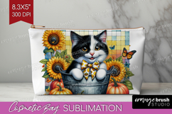Cute Kitten Cosmetic Bag - Autumn Cat Makeup Bag PNG Product Image 1