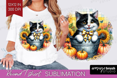Cute Kitten Round Tshirt Background - Autumn Cat PNG Product Image 1