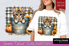 Cute Kitten Square Tshirt Background - Autumn Cat PNG Product Image 1