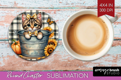 Cute Kitten Round Coaster - Autumn Cat Coaster PNG Product Image 1