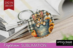 Cute Kitten Keychain PNG - Autumn Cat Keychain Sublimation Product Image 1