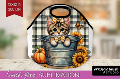 Cute Kitten Lunch Bag - Autumn Cat Lunch Bug PNG Sublimation Product Image 1