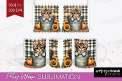 Cute Kitten Mug Wrap - Autumn Cat Mug PNG Sublimation Product Image 1