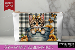 Cute Kitten Cosmetic Bag - Autumn Cat Makeup Bag PNG Product Image 1
