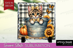 Cute Kitten Slate PNG - Autumn Cat Square Slate Sublimation Product Image 1