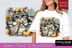 Cute Kitten Square Tshirt Background - Autumn Cat PNG Product Image 1