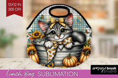 Cute Kitten Lunch Bag - Autumn Cat Lunch Bug PNG Sublimation Product Image 1