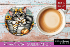 Cute Kitten Round Coaster - Autumn Cat Coaster PNG Product Image 1