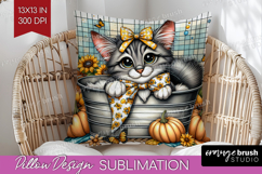 Cute Kitten Pillow Sublimation - Autumn Cat Pillow Cover PNG Product Image 1