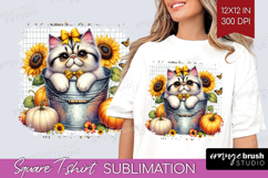 Cute Kitten Square Tshirt Background - Autumn Cat PNG Product Image 1