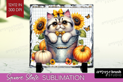 Cute Kitten Slate PNG - Autumn Cat Square Slate Sublimation Product Image 1