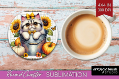 Cute Kitten Round Coaster - Autumn Cat Coaster PNG Product Image 1