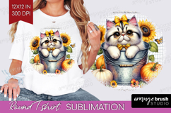 Cute Kitten Round Tshirt Background - Autumn Cat PNG Product Image 1