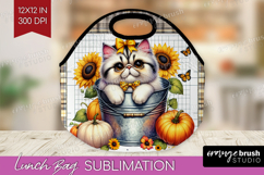 Cute Kitten Lunch Bag - Autumn Cat Lunch Bug PNG Sublimation Product Image 1