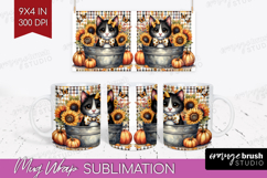 Cute Kitten Mug Wrap - Autumn Cat Mug PNG Sublimation Product Image 1