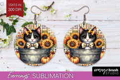 Cute Kitten Round Earrings - Autumn Cat PNG Sublimation Product Image 1