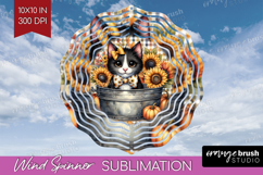 Cute Kitten Wind Spinner Sublimation PNG - Autumn Cat Round Product Image 1