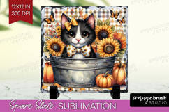 Cute Kitten Slate PNG - Autumn Cat Square Slate Sublimation Product Image 1