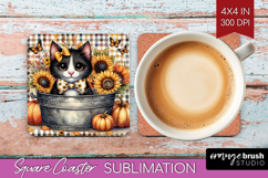 Cute Kitten Square Coaster - Autumn Cat Coaster PNG Product Image 1