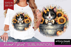 Cute Kitten Round Tshirt Background - Autumn Cat PNG Product Image 1