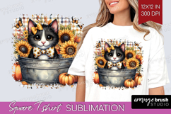 Cute Kitten Square Tshirt Background - Autumn Cat PNG Product Image 1