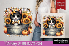 Cute Kitten Tote Bag - Autumn Cat Tote Bag PNG Sublimation Product Image 1