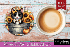 Cute Kitten Round Coaster - Autumn Cat Coaster PNG Product Image 1