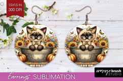 Cute Kitten Round Earrings - Autumn Cat PNG Sublimation Product Image 1