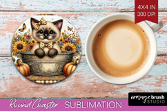 Cute Kitten Round Coaster - Autumn Cat Coaster PNG Product Image 1