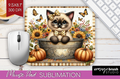 Cute Kitten Mouse Pad Sublimation - Autumn Cat Mousepad PNG Product Image 1