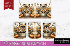 Cute Kitten Mug Wrap - Autumn Cat Mug PNG Sublimation Product Image 1