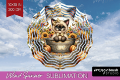Cute Kitten Wind Spinner Sublimation PNG - Autumn Cat Round Product Image 1