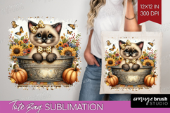 Cute Kitten Tote Bag - Autumn Cat Tote Bag PNG Sublimation Product Image 1