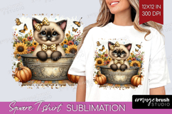 Cute Kitten Square Tshirt Background - Autumn Cat PNG Product Image 1