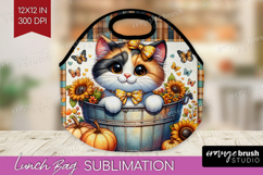 Cute Kitten Lunch Bag - Autumn Cat Lunch Bug PNG Sublimation Product Image 1
