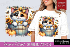 Cute Kitten Square Tshirt Background - Autumn Cat PNG Product Image 1