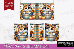 Cute Kitten Mug Wrap - Autumn Cat Mug PNG Sublimation Product Image 1