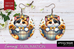 Cute Kitten Round Earrings - Autumn Cat PNG Sublimation Product Image 1
