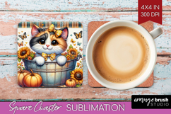Cute Kitten Square Coaster - Autumn Cat Coaster PNG Product Image 1
