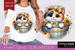 Cute Kitten Round Tshirt Background - Autumn Cat PNG Product Image 1