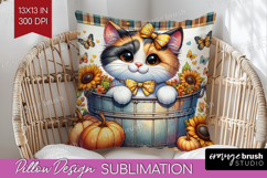 Cute Kitten Pillow Sublimation - Autumn Cat Pillow Cover PNG Product Image 1