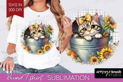 Cute Kitten Round Tshirt Background - Autumn Cat PNG Product Image 1