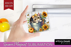 Cute Kitten Magnet Sublimation - Autumn Cat Square Magnet Product Image 1